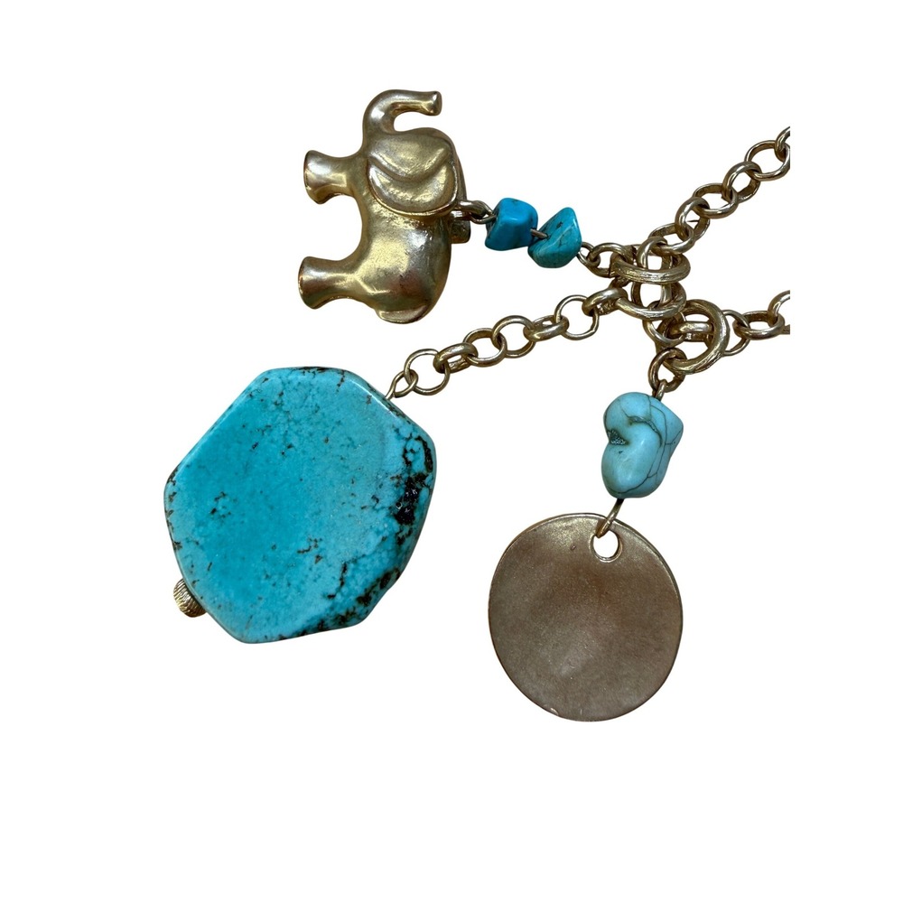 Chico's Necklace Turquoise Gold Elephant Bohemian Southwestern Statement